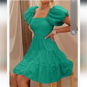 Boho Summer Square Neck Puff Sleeve Off Shoulder Smocked Dress